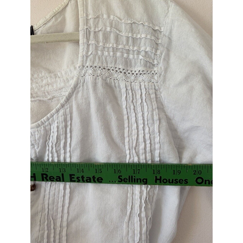 Giocam White Pale Blue Boho Peasant Blouse Hippie Relaxed Top Size Large - Picture 4 of 7